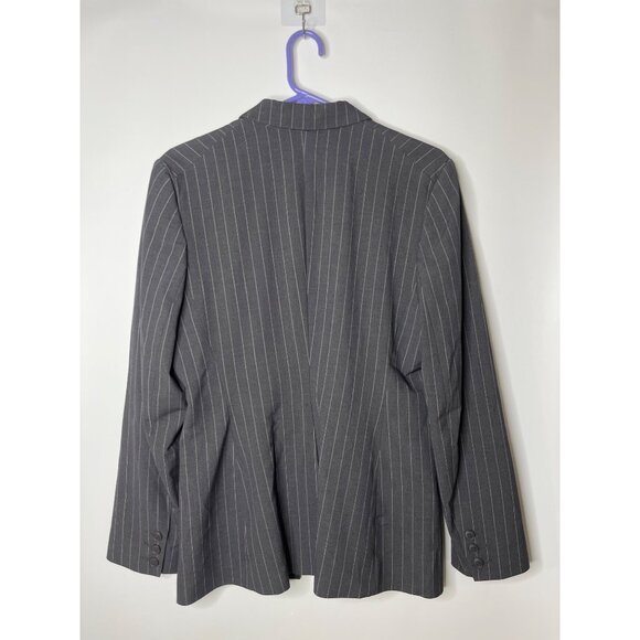 Norma Kamali Gray Pinstripe Business Blazer Pockets LIghtweight Size 12 - Picture 7 of 9